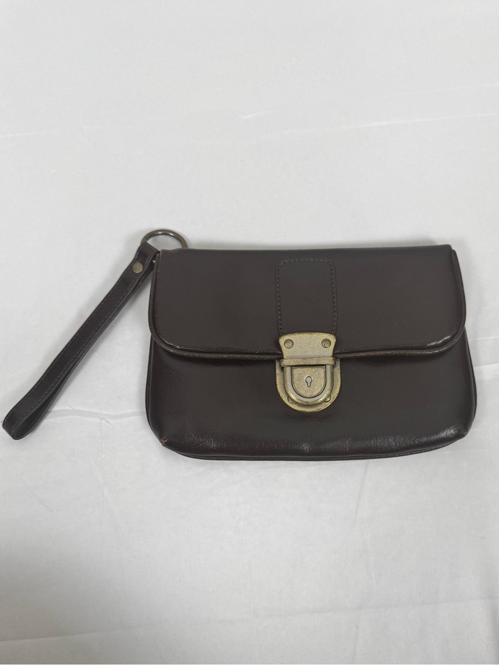 Vintage The Limited Brown Wristlet Clutch Gold Lock Minimal Y2K Bag